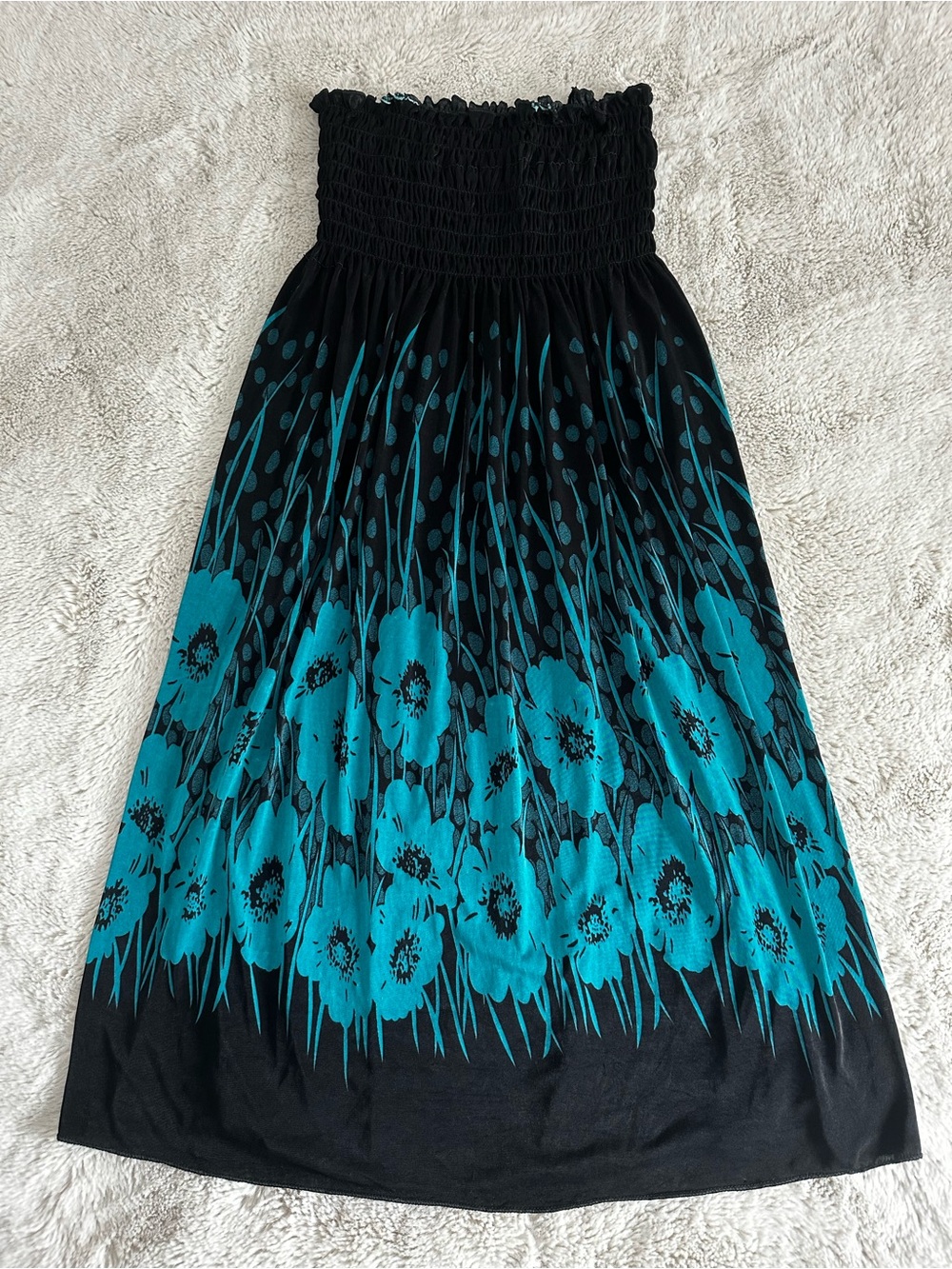 Strapless Teal Floral Maxi Dress - Women